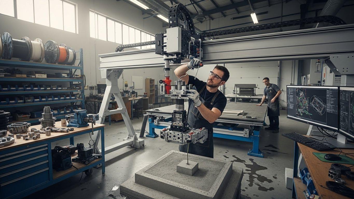 Ремонт и калибровка механизмов 3D-принтера для строительных материалов